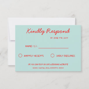 Moderne, farbenfrohe Retro Fun Funky Wedding RSVP Karte