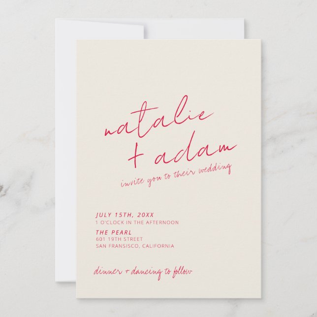 Moderne farbenfrohe Retro Fun Whimsical Script Hoc Einladung (Vorderseite)