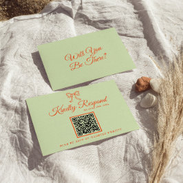 Moderne farbenfrohe Retro QR Code Ribbon Wedding RSVP Karte