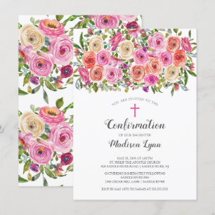 Moderne farbenfrohe rosa Blumenbestätigung Einladung