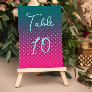Moderne farbenfrohe rosa-grüne geometrische Hochze Tischnummer