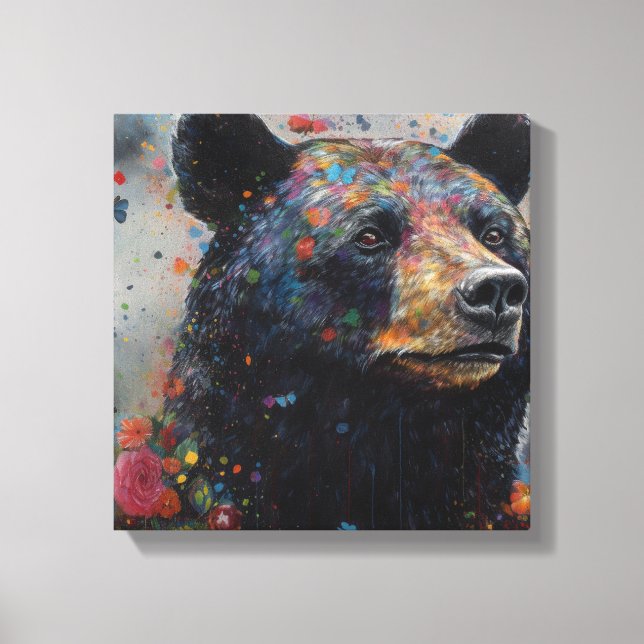 Moderne, farbenfrohe Schwarzbären Kunst Leinwanddruck (Vorderseite)