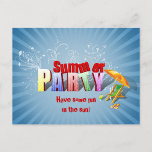 Moderne farbenfrohe Sommerparty-Einladung Einladungspostkarte