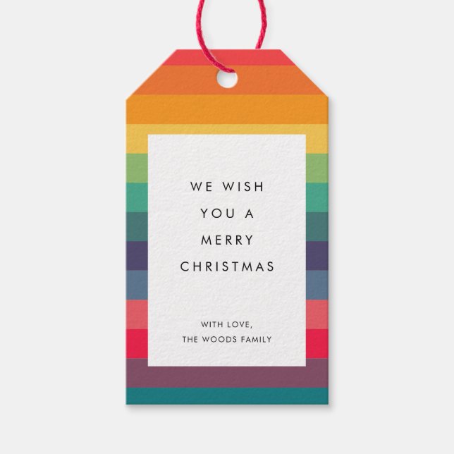 Moderne farbenfrohe Streifen Heiligen Weihnachten Geschenkanhänger (Vorderseite)