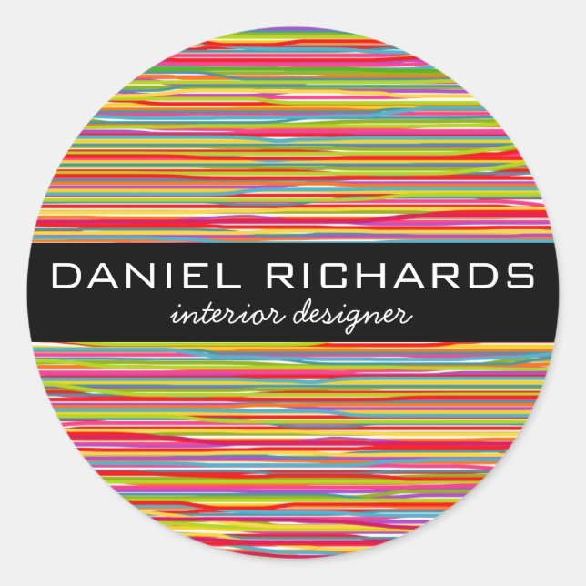 Moderne farbenfrohe Streifen Lebhafter Innenarchit Runder Aufkleber (Vorderseite)
