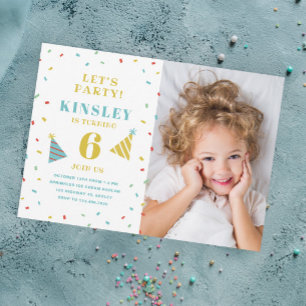 Moderne farbenfrohe Streusel-Kinder-Foto-Geburtsta Einladung