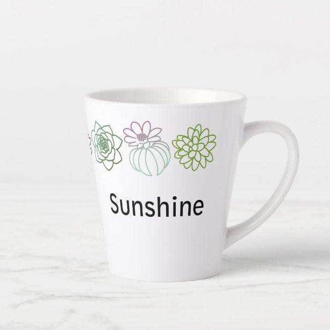 Moderne farbenfrohe Sukkulationen Personalisierte  Milchtasse (Rechts)