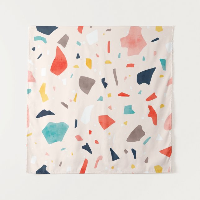 Moderne, farbenfrohe Terrazzo nahtlose Muster in K Wandteppich (Vorderseite)