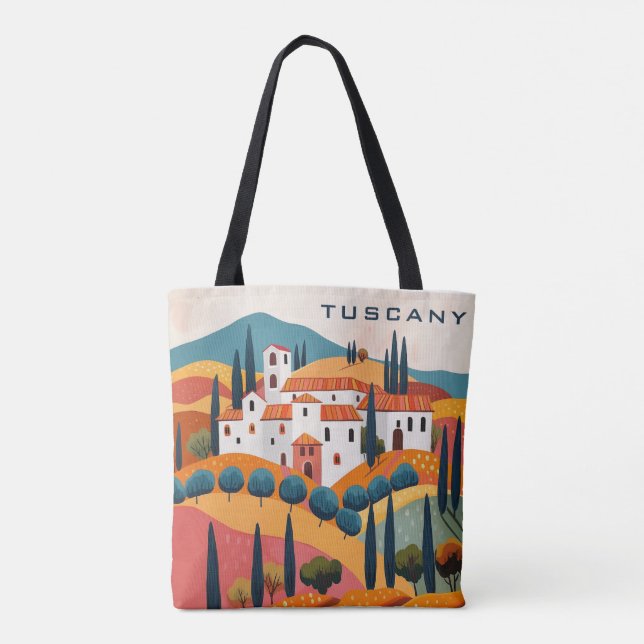 Moderne farbenfrohe Toskana Malerei Italien Reisen Tasche (Rückseite)