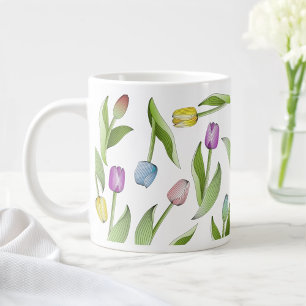 Moderne farbenfrohe Tulpen-Blumenmuster Jumbo-Tasse