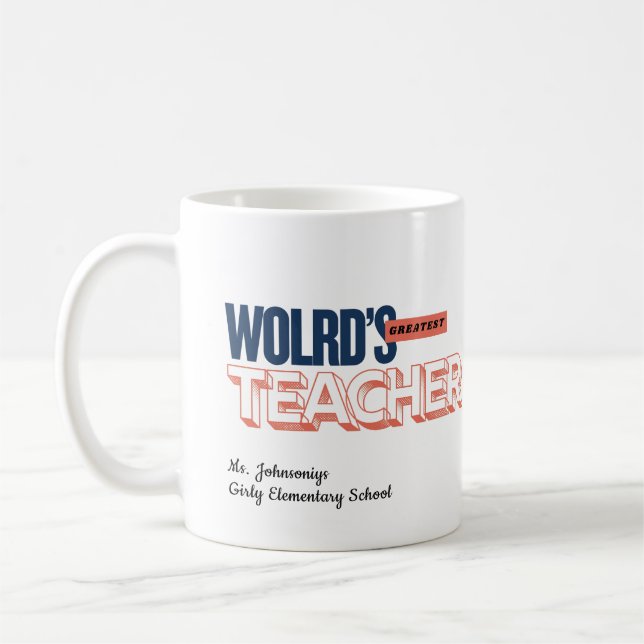 Moderne farbenfrohe Typografie Weltbester Lehrer Kaffeetasse (Links)
