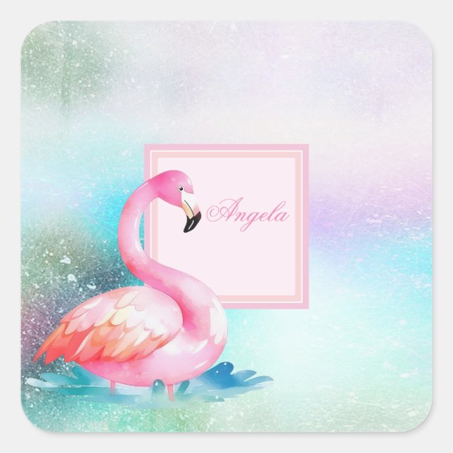 Moderne, farbenfrohe und ansprechende Flamingos Quadratischer Aufkleber (Vorderseite)