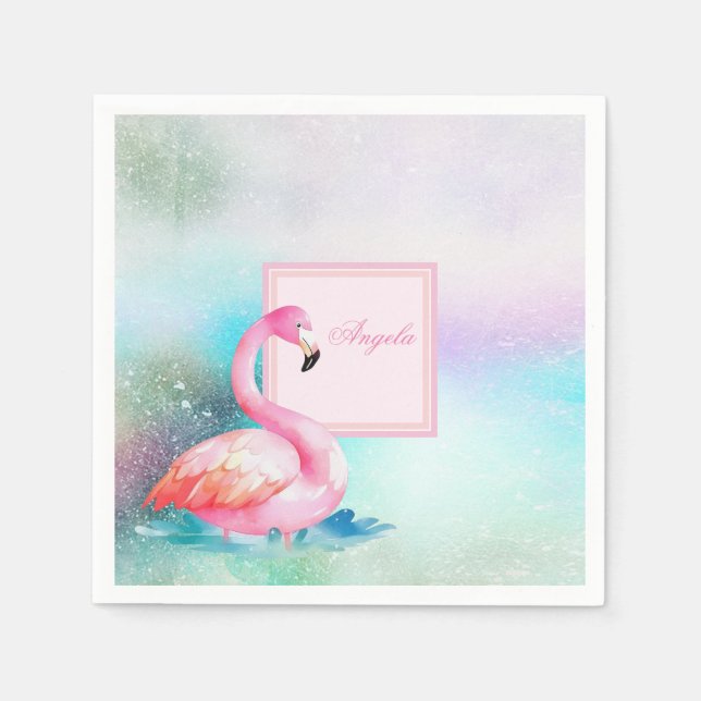 Moderne, farbenfrohe und ansprechende Flamingos Serviette (Vorderseite)
