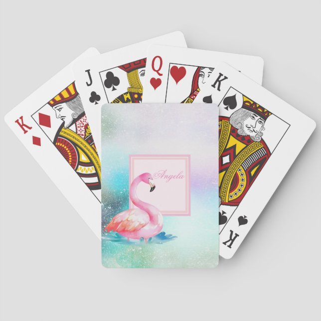 Moderne, farbenfrohe und ansprechende Flamingos Spielkarten (Rückseite)