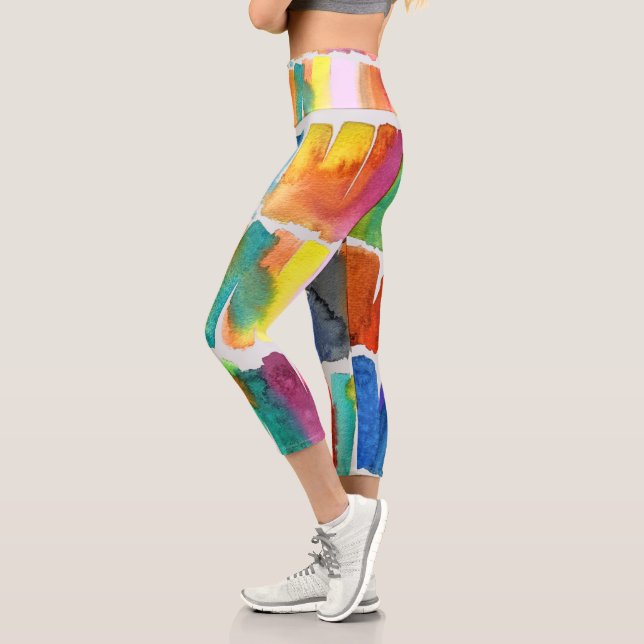 Moderne, farbenfrohe Wasserfarbe künstlerische, fa Capri Leggings (Links)