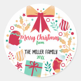 Moderne Farbenfrohe Weihnachten Niedlicher Familie Runder Aufkleber