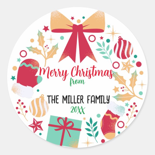 Moderne Farbenfrohe Weihnachten Niedlicher Familie Runder Aufkleber (Vorderseite)