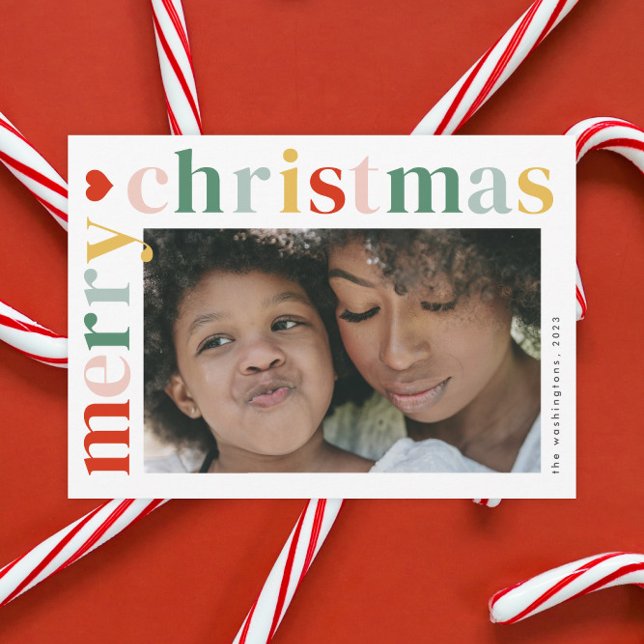 Moderne farbenfrohe Weihnachts-Foto Magnet-Karte Magnetkarte (A modern colorful typography 2 photo merry Christmas holiday card.)