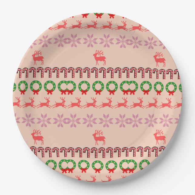 Moderne farbenfrohe Weihnachtsbaum-Malerei  Pappteller (Vorderseite)
