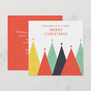 Moderne farbenfrohe Weihnachtsbäume und Sterne Mitteilungskarte