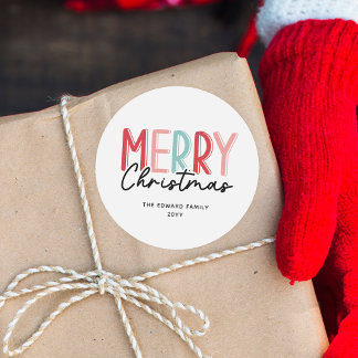 Moderne, farbenfrohe Weihnachtsfamilie Runder Aufkleber