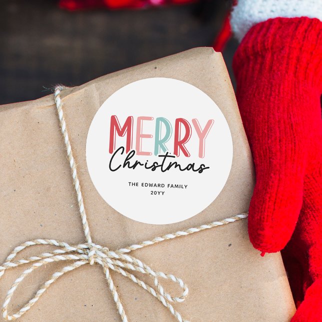 Moderne, farbenfrohe Weihnachtsfamilie Runder Aufkleber (Von Creator hochgeladen)