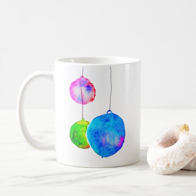Moderne farbenfrohe Weihnachtszeit künstlerisch Kaffeetasse (Mit Donut)