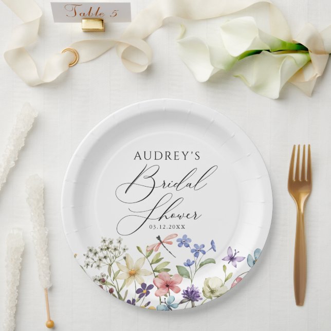 Moderne farbenfrohe Wildblume Blumenkohl Brautpart Pappteller (Hochzeit)