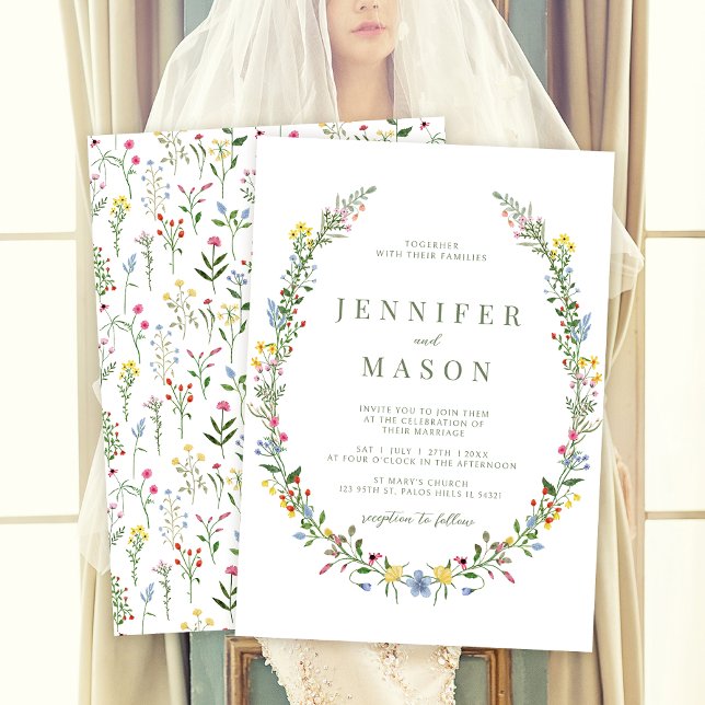 Moderne farbenfrohe Wildblume Hochzeit Einladung (Von Creator hochgeladen)