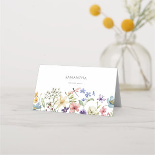 Moderne farbenfrohe Wildblumen-Blumen-Brautparty Platzkarte