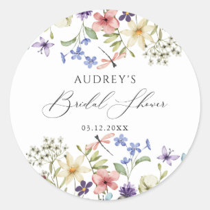 Moderne farbenfrohe Wildblumen-Blumen-Brautparty Runder Aufkleber
