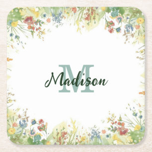 Moderne farbenfrohe Wildblumen-Blumen-Sommer-Monog Rechteckiger Pappuntersetzer