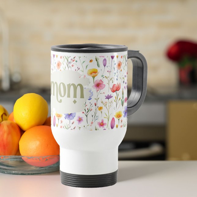 Moderne farbenfrohe Wildblumen Girl Mama Reisebecher (Pretty mom travel mug from my Mother's Day Wildflower Collection)