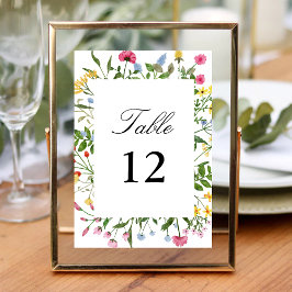 Moderne farbenfrohe Wildblumen Hochzeitkalligraphi Tischnummer