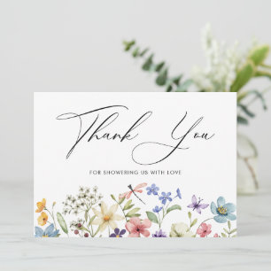 Moderne farbenfrohe Wildblumen-Hochzeitsdusche Dankeskarte