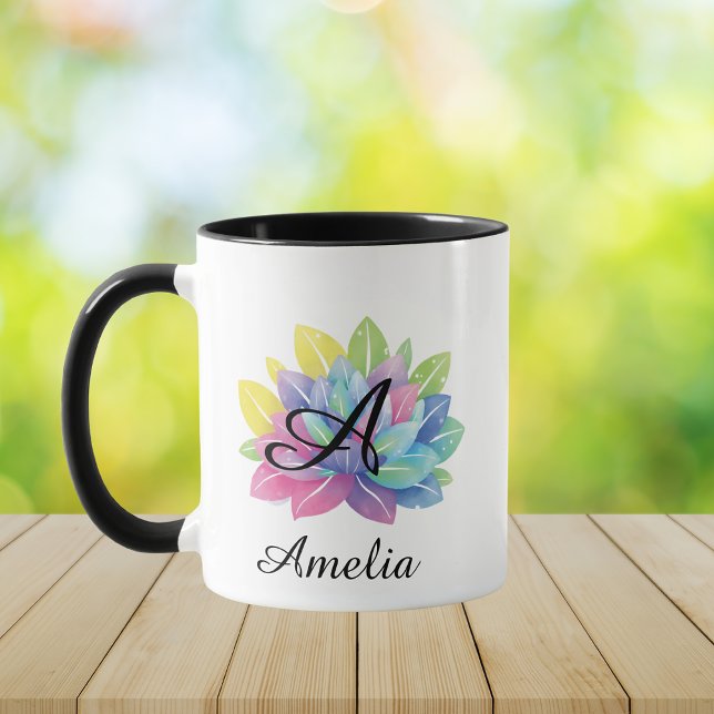 Moderne farbenfrohe Y2K botanische Monogramm  Tasse (Von Creator hochgeladen)