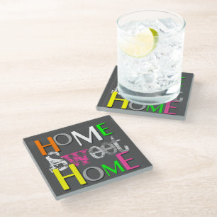 Moderne, farbenfrohe Zuhause Sweet Zuhause Glasuntersetzer