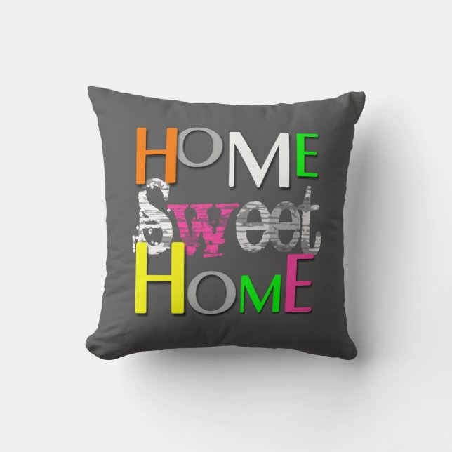 Moderne, farbenfrohe Zuhause Sweet Zuhause Kissen (Vorderseite)