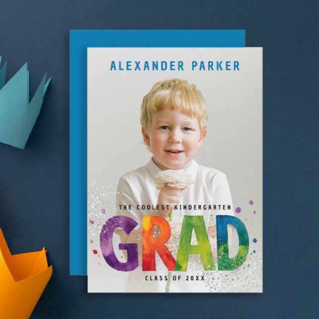 Moderne Farbige Graduate Foto Wasserfarben Typo Ankündigung (Von Creator hochgeladen)