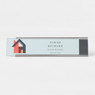 Moderne Farbige Haus-Logo Makler Blau Rot Orange Schreibtischnamensplakette