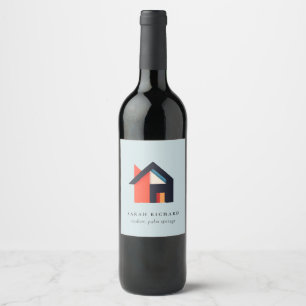 Moderne Farbige Haus-Logo Makler Blau Rot Orange Weinetikett