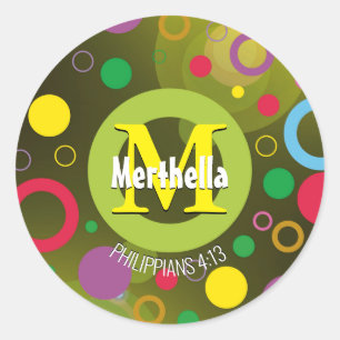Moderne farbige Kreise Monogram, kundenspezifisch Runder Aufkleber