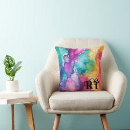 Moderne farbige Monogramm-Aquarellbilder Kissen