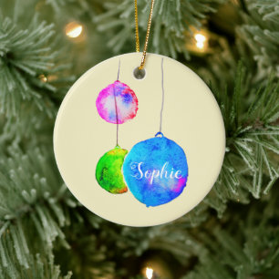 Moderne farbige persönliche Bezeichnung Weihnachts Keramik Ornament