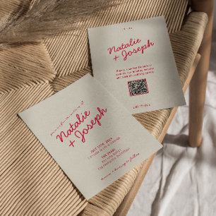 Moderne Farbige Retro Whimsical QR-Code-Hochzeit Einladung