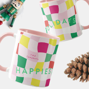 Moderne Farbige Rosa Disco-Tartan Karo Weihnachten Tasse