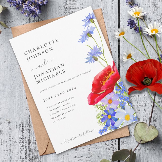 Moderne farbige Wildblume Einladung (Modern colorful wildflower wedding invitation )