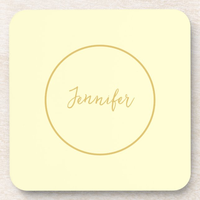 Moderne Farbkalligraphie aus Gold und Creme Schlic Getränkeuntersetzer (Vorderseite)