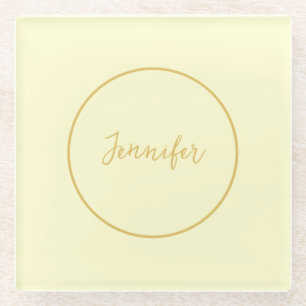 Moderne Farbkalligraphie aus Gold und Creme Schlic Glasuntersetzer