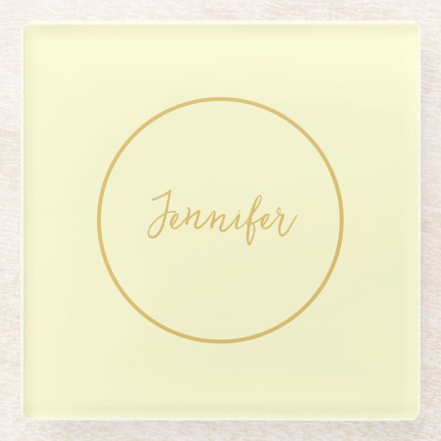 Moderne Farbkalligraphie aus Gold und Creme Schlic Glasuntersetzer (Vorderseite)